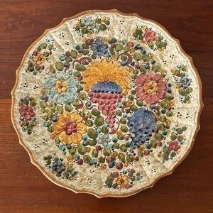 VINTAGE Italian 70s Hand Painted Lavorato A Mano wall decor hanging plate art
